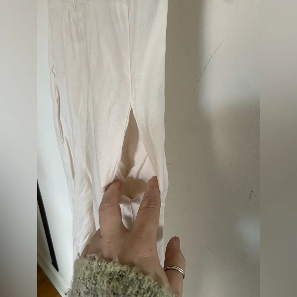 MNG Mango puff sleeve cotton long jumpsuit, cream viscose/cotton/linen blend - Picture 16 of 17